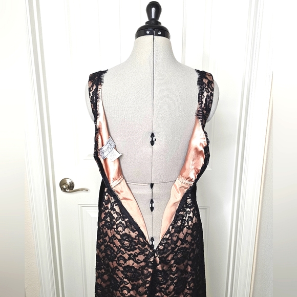 Classy Eliza J New York Black Lace & Nude Champagne Elegant Lady Cocktail Dress - Picture 7 of 15